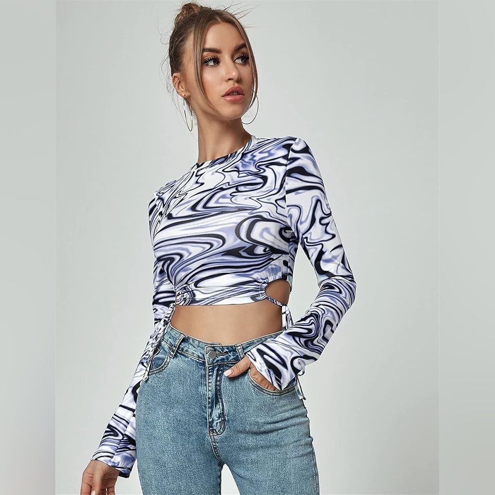 💙💙Blue and White Marble Long Sleeve Top seize M 💙💙drawer (4)